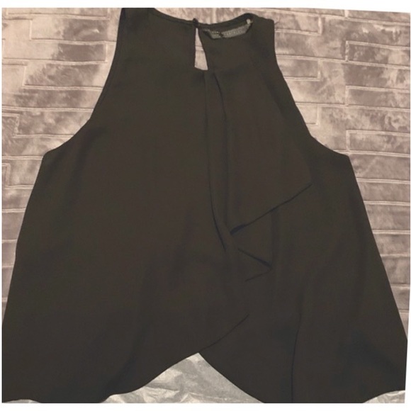 Zara Trafaluc Blouse Black ruffle asymmetrical top Size S - Picture 4 of 5